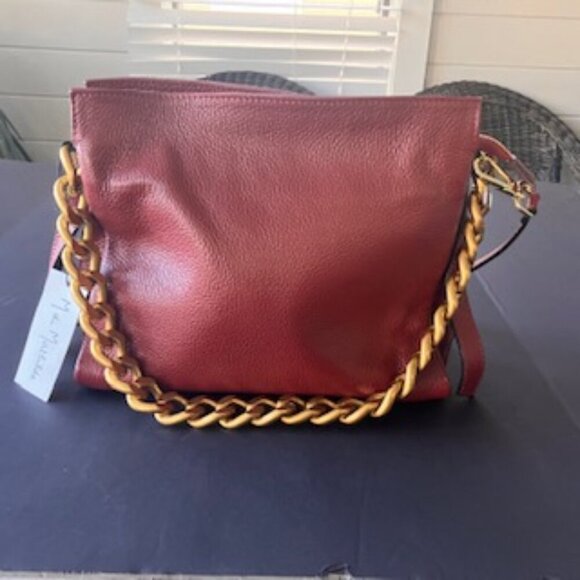 NWT Burgundy Italian Leather bag w/decorative chain - Picture 1 of 9